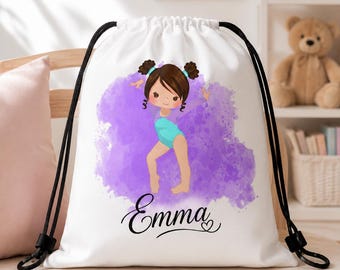Personalized Gymnastics Drawstring Bag, Custom Gymnast Backpack, Girls Gym Bag, Gift for Gymnast, Kids Sports Bag, Gymnastics Gift For Her