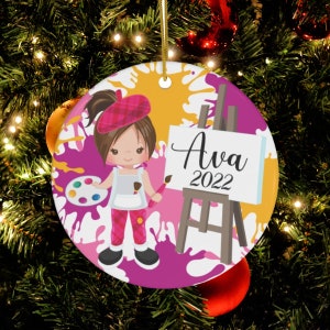 Personalized Girls Artist Ornament, Custom Art Gift 2021, Ornament For Artist, Gift for Painter, Custom Christmas Ornament