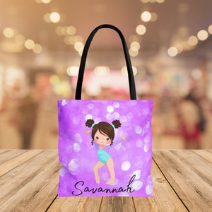パーソナライズされた体操用トートバッグ、名前入りカスタム女子体操選手用バッグ、体操ギフト、タンブリングトートバッグ、体操選手へのギフト