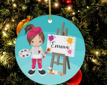 Personalized Girls Artist Ornament, Custom Art Gift 2021, Ornament For Artist, Gift for Painter, Custom Christmas Ornament,