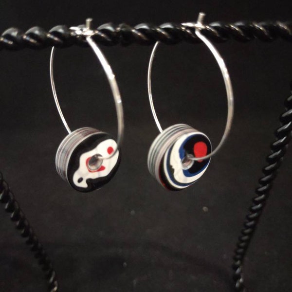 Special! Free matching necklace just added on silver chain, first come gets this awesome deal!! Jeepite (Fordite) hoop earrings! Reversible.