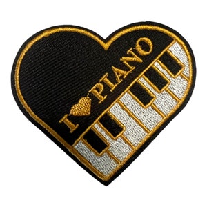 I Love Piano, opstrijkpatch, opnaaiende, geborduurde patches, muziekliefhebber-patches