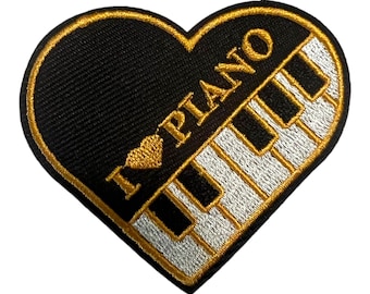 I Love Piano Embroidered Iron-On Patch, Music Lover Applique