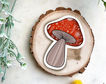 Floral mushroom water resistant sticker | woodland esthetic | laptop sticker | water bottle sticker | planner sticker