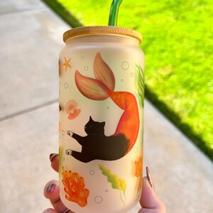 Purmaid cat beer can 16 oz cup with lid and straw