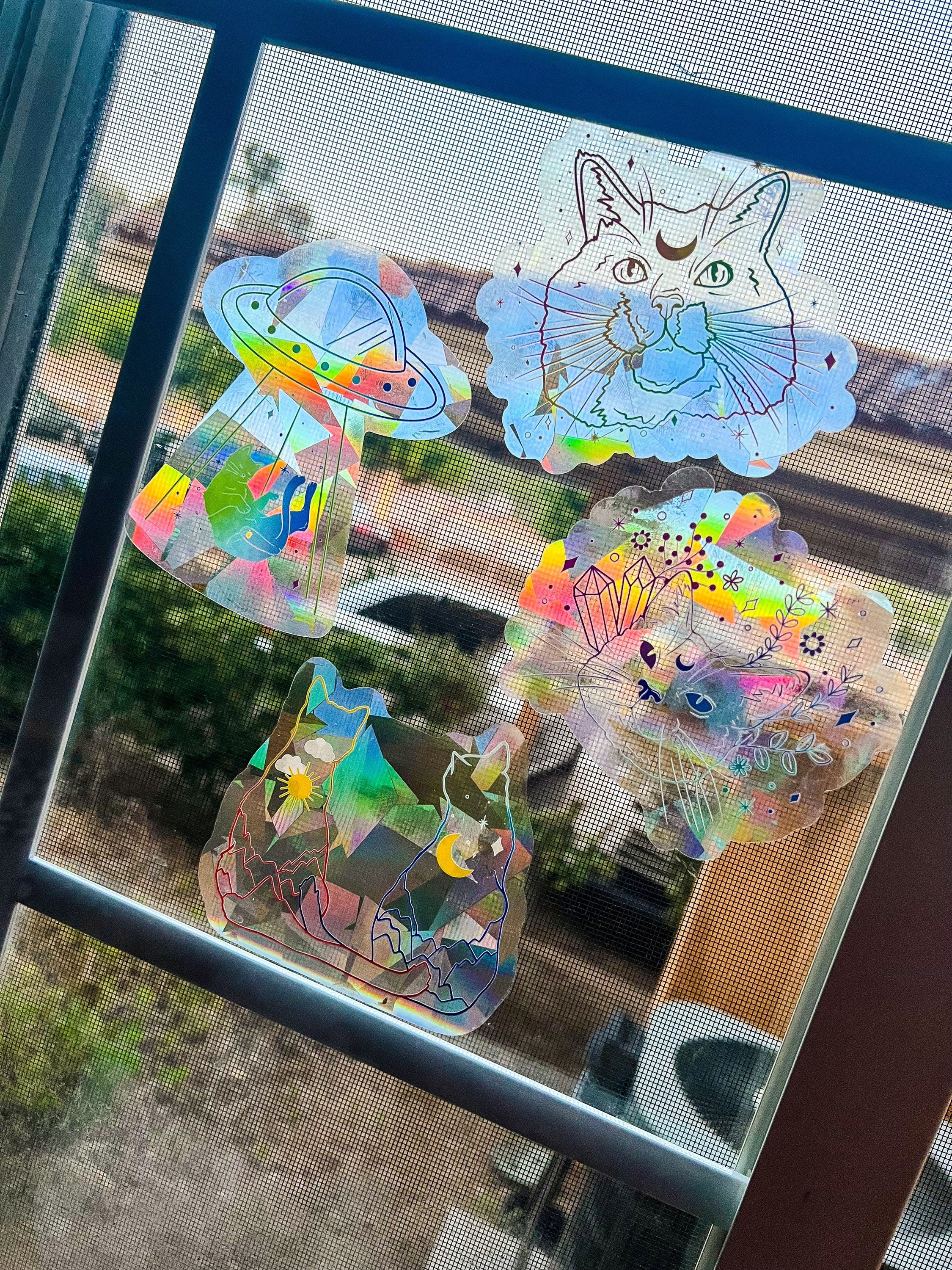 Window Catcher Sticker Rainbow Sun Catcher Window Stickers | Sun Catcher Sticker | Cat Lover ...