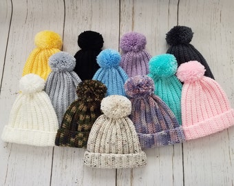 Baby beanie, Winter baby hat, Handmade baby hat, Crochet baby hat, Pompom hat, Custom made hat, Toddler hat, Infant hat, Ribbed baby hat