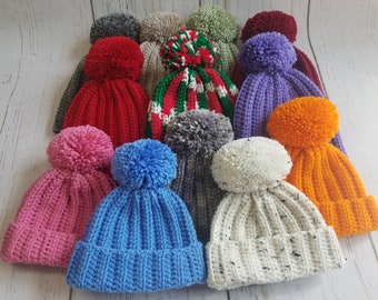 Baby beanie, Winter baby hat, Handmade baby hat, Crochet baby hat, Pompom hat, Custom made hat, Toddler hat, Infant hat, Ribbed baby hat