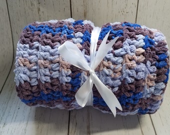 Handmade Chunky Crochet Baby Blanket: Plush Chenille Style
