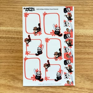 Killer Kitties Freddy Krueger Jason Voorhees Cat Functional Box Stickers for Planners, Journal, Memory Planner | Summerween Halloween