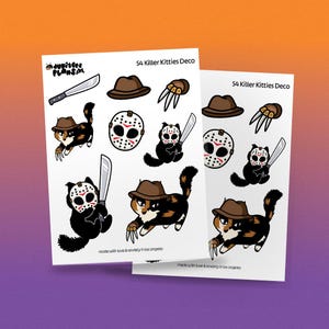 Summerween Horror Cat Stickers –Deco Planner Stickers with Freddy & Jason Cats – Halloween Cute Horror Movie Stickers for Spooky Season Fans