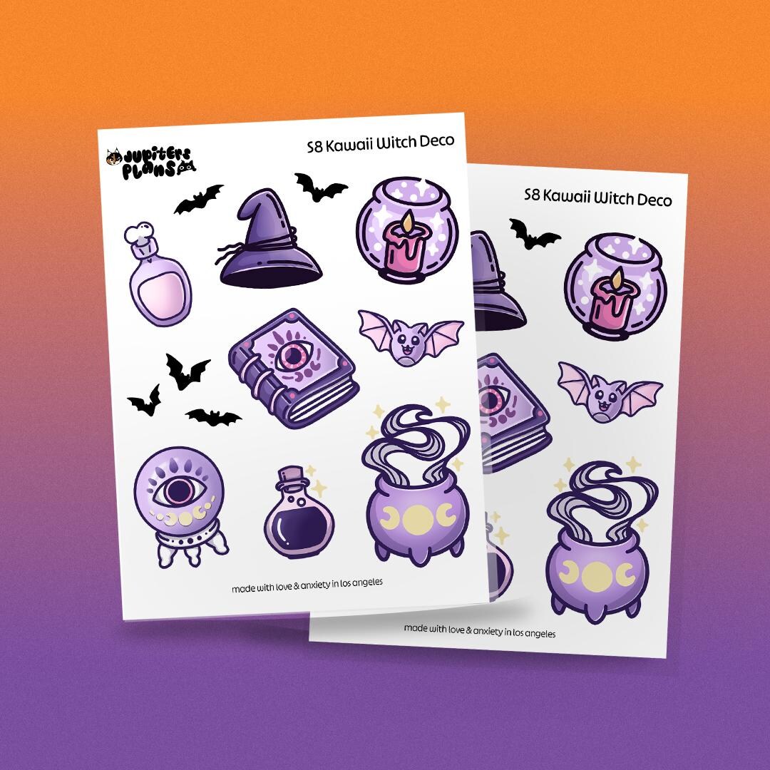 Kawaii Witch Decorative Sticker Sheet: Pastel Halloween Planner ...