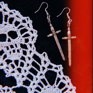 Viking sword punk goth accessories, sword earrings, medieval alternative dangle metal punk earrings silver tone alloy