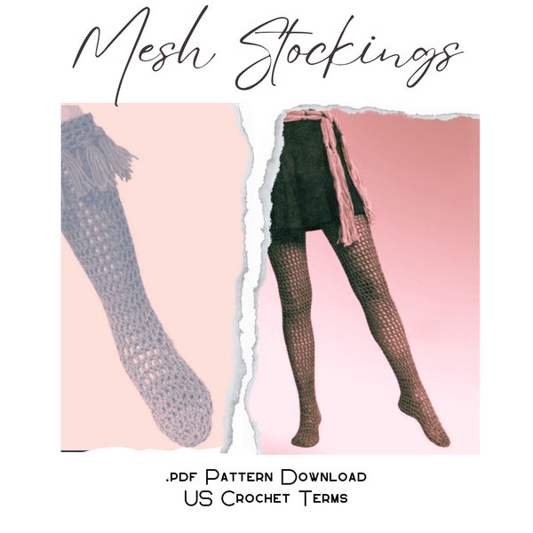 1960s crochet pattern mesh stockings knee high socks legwarmer fishnet tights vintage US crochet pattern .pdf pattern