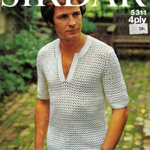 70s men&#39;s net mesh Shirt Digital Crochet Pattern SIRDAR 5311 Mens Unisex 1970s Mesh Shirt Vintage Crochet Pattern Download Only