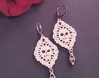 Micro Crochet Skull Earrings handmade gothic lace earrings