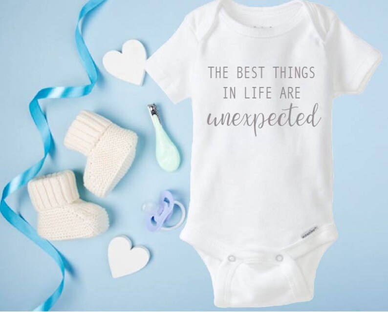 The best things in life are unexpected baby onesie®, Baby announcement, Pregnancy announcement onesie®, Short/Long sleeve onesie®, Bodysuit image 3