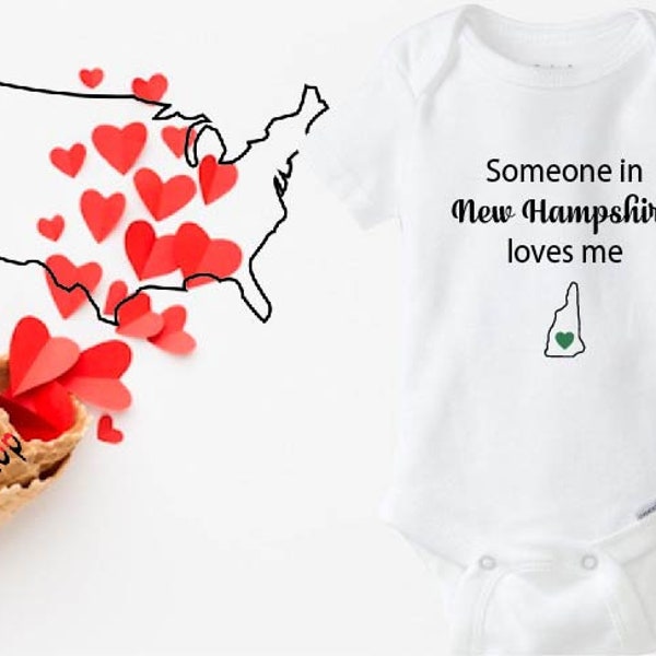 Someone in New Hampshire loves me, New Hampshire baby onesie®, Custom onesie®, State onesie®, Short/Long sleeve, Baby shower gift