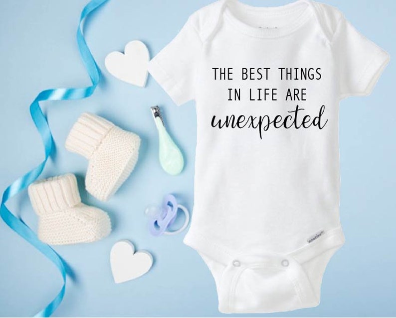The best things in life are unexpected baby onesie®, Baby announcement, Pregnancy announcement onesie®, Short/Long sleeve onesie®, Bodysuit image 2