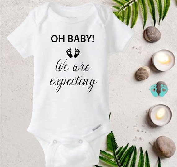 Baby announcement onesie\u00ae ShortLong sleeve Oh baby we are expecting Photo prop Baby announcement bodysuit Pregnancy announcement