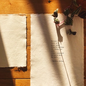 A custom hand-typed print on beautiful 100% cotton handmade rag paper. Each print is unique, crafted from recycled cotton T-shirts and jutes. Made on a 1960's Olivetti typewriter, perfect for love letters, wedding vows, poems, or favorite quotes.