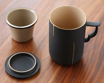 DelicaTeas Ceramic Tea Cup Infuser Office Tea Mug with Strainers 400ml