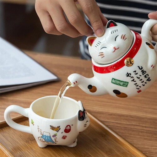 Cute Japanese Lucky Cat Porcelain Tea Set Etsy