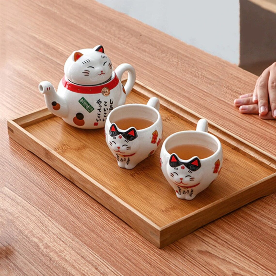 Lucky Cat Tea Set Cat Porcelain Tea Set Creative Neko Etsy