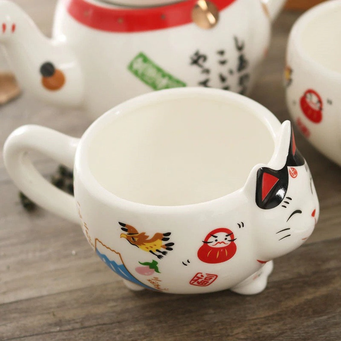 Lucky Cat Tea Set Cat Porcelain Tea Set Creative Neko Etsy