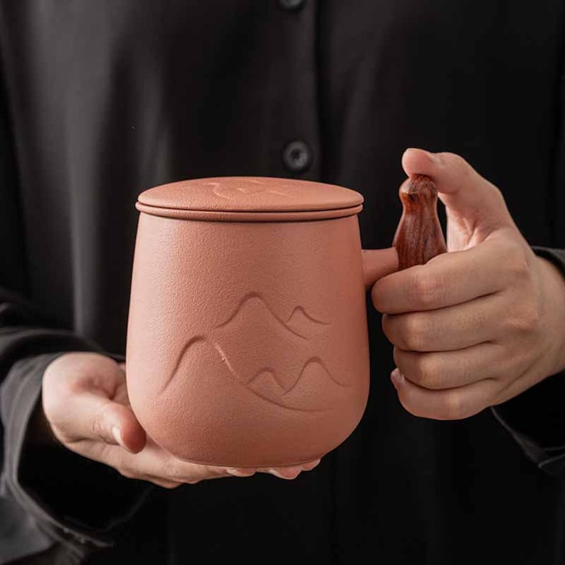 Delicateas Mountain Ceramic Tea Cup With Infuser Magpie Etsy