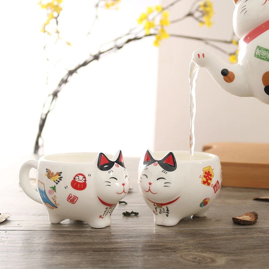 Lucky Cat Tea Set Cat Porcelain Tea Set Creative Neko Etsy