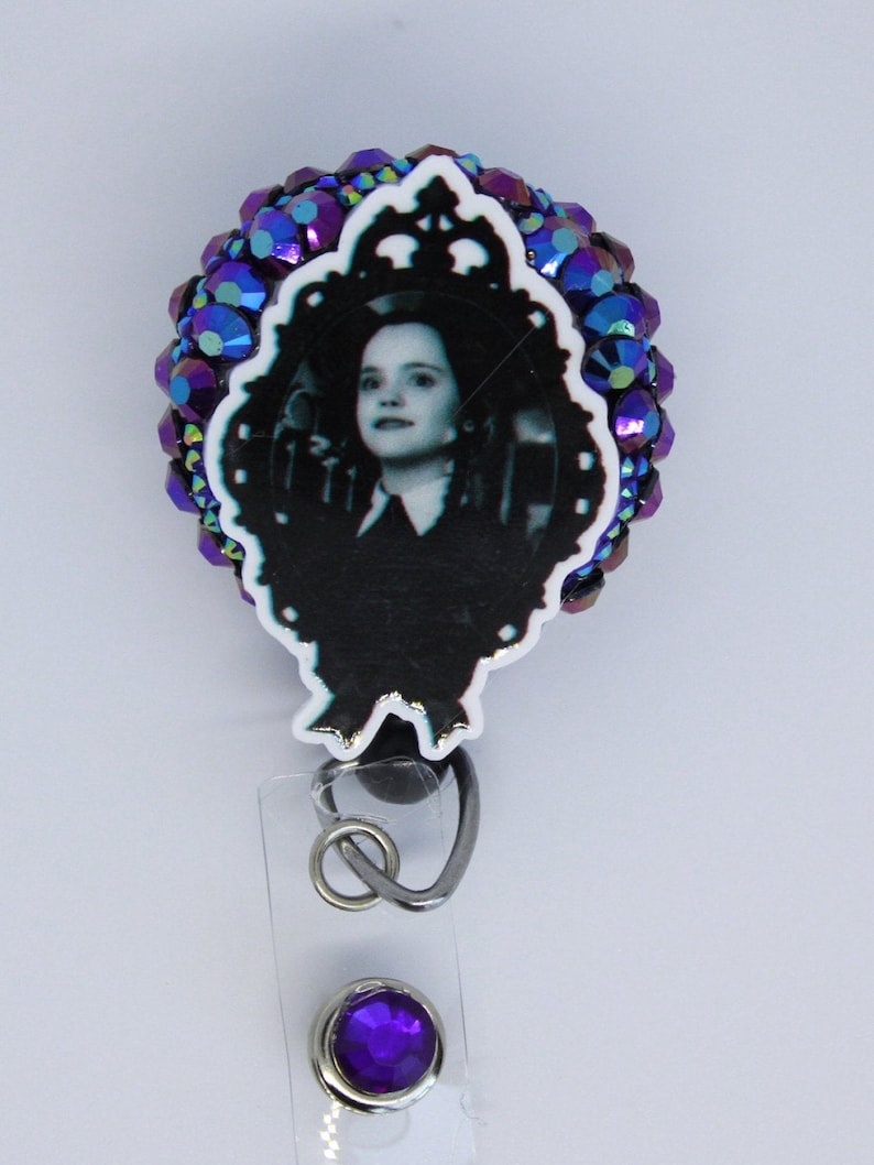 Wednesday Addams badge reel Addams Family ID holder retractable badge pull clip nurse teacher student tech Country Bear Crafting