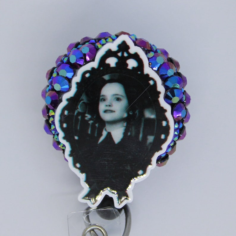 Wednesday Addams badge reel Addams Family ID holder retractable badge pull clip nurse teacher student tech Country Bear Crafting