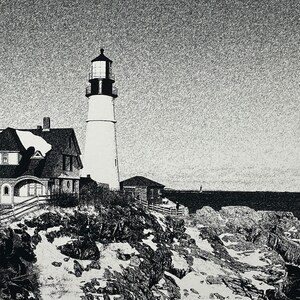 Portland Headlight, pen and ink digital download