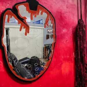Jason Bloody Wall Mirror, Wall Art, Horror Wall Deco, Decoration, Shaped Mirror, Engraved Mirror, Horror Mirror, Goth Room Decor