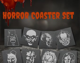 Horror Slate Coasters - Classic Horror Characters - Engraved Horror Monsters