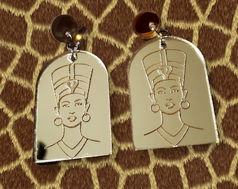 Nefertiti Egyptian Themed Mirror arch earrings