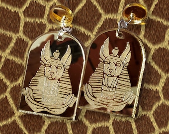 Anubis Egyptian Themed Mirror arch earrings