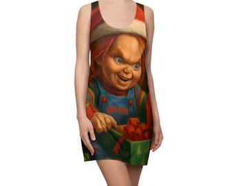 Horror-Themed Racerback Dress for Halloween, Spooky Party, Chucky Dress, Jason Voorhees Dress, Unique Costume, AOP Dress