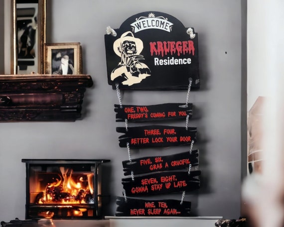 Freddy Krueger Welcome Sign: Hand-Painted Horror Decor