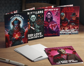 Valentine Multi-Design Horror Greeting Cards (5-Pack), Valentine's Day, Valentine Cards, Bloody Valentine