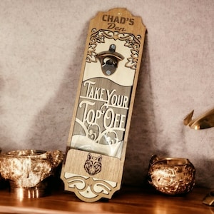 Customizable Wall Mounted Bottle Opener with Cap Catcher