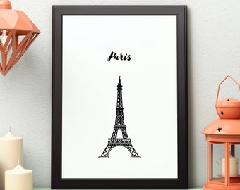 Paris Eiffel Tower Print, Black and White Wall Art (Digital Download)