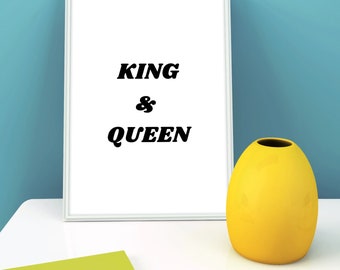 King and Queen, Poster, Wall Decor, Digital Print, Black and White, Wall Art, Home Decor, Decorations, Contemporary Posters, Decor