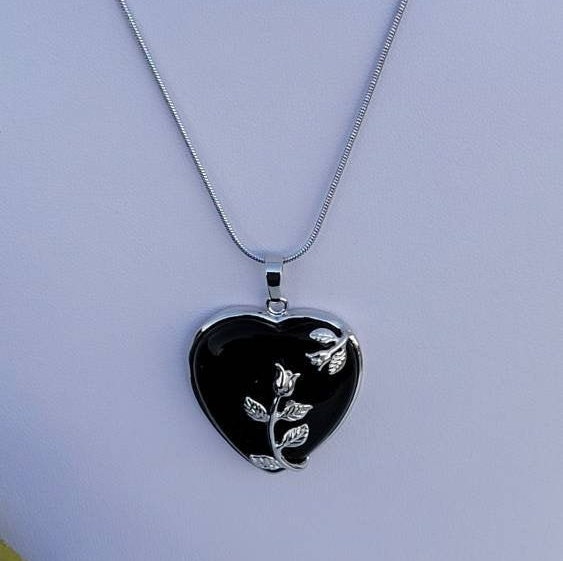 Black Obsidian Pendant heart pendant, gift for her - black obsidian n…