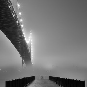 Foggy Bridge | Black & White Ambassador bridge | Bridge at night  Photo | Detroit Bridge Photo | Windsor Bridge Photo | Foggy night Bridge |
