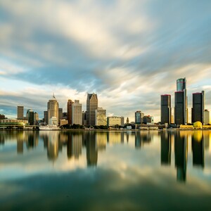 Detroit City Photo  | Skyline Photography | Downtown Detroit Photo | Long exposure Skyscraper | Photograph for entryway, office, living area