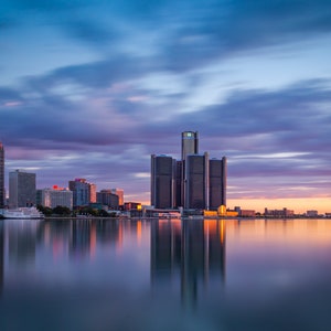 Detroit City Photo  | Skyline Photography | Downtown Detroit Photo | Long exposure Skyscraper | Photograph for entryway, office, living area