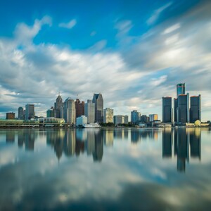 Detroit City Photo  | Skyline Photography | Downtown Detroit Photo | Long exposure Skyscraper | Photograph for entryway, office, living area