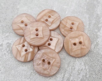 Almond Beige Buttons, ≈18mm .71" - Peach-Beige Iridescent Wacky Square Sewing-Buttons - Vtg NOS Retro Mod-Beige Sew-Through-Buttons PL127